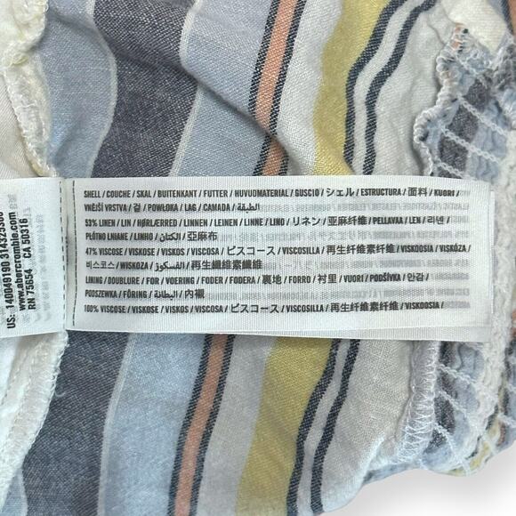 ABERCROMBIE Linen Blend Sweetheart Neck Crop Top Blouse Striped Smocked - Picture 9 of 10